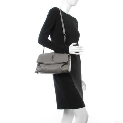 Saint Laurent Sheepskin Medium West Hollywood Monogram Fold-Over Bag Grey 2 of 8