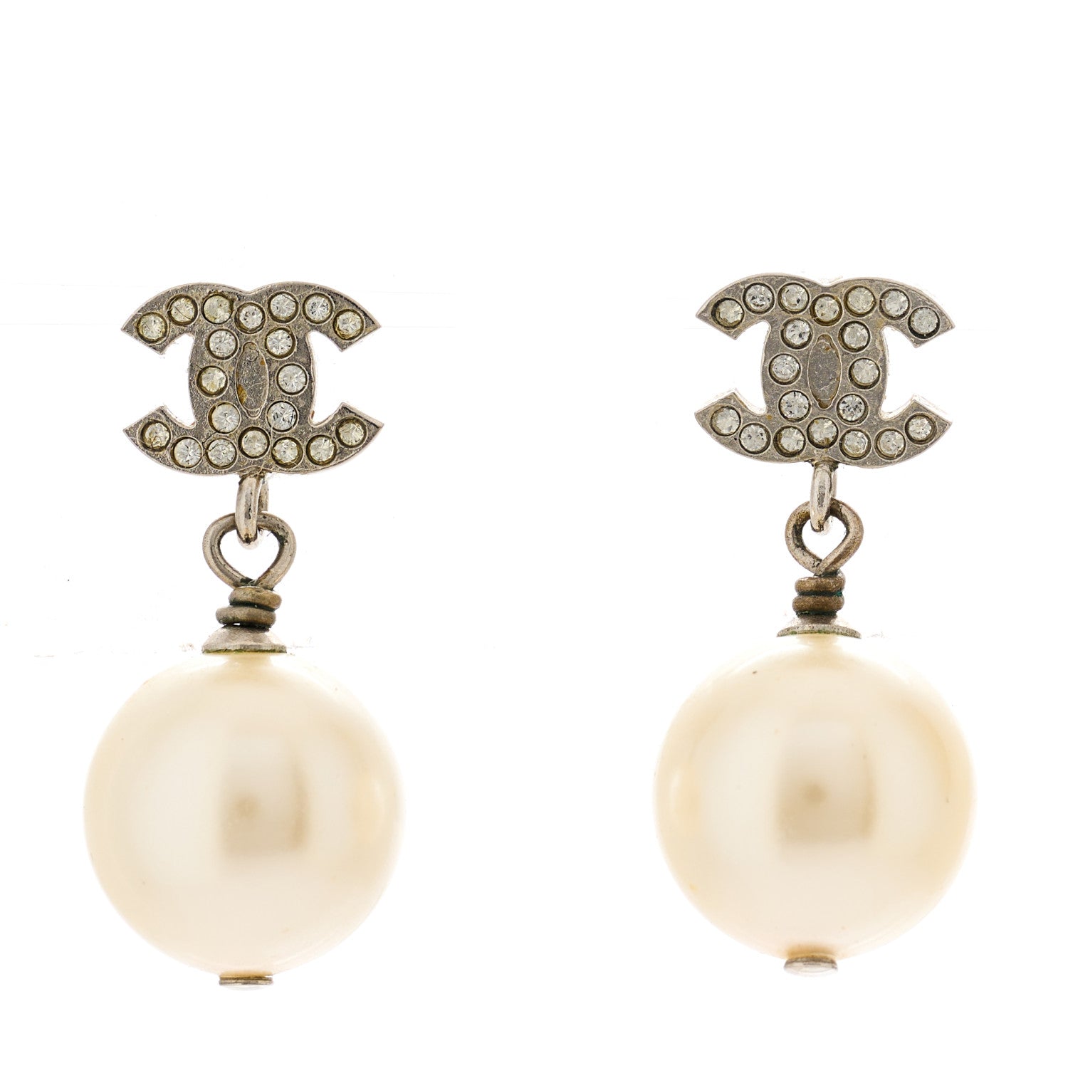 Chanel Crystal Pearl CC Drop Earrings Gold 1 of 6