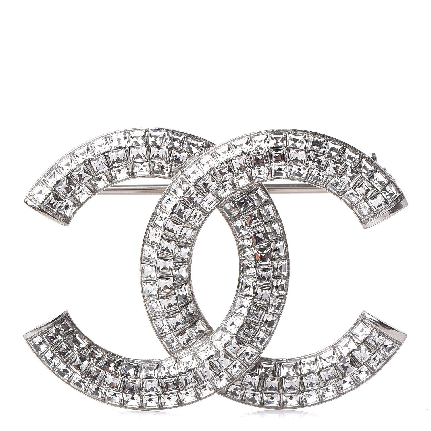 Chanel Baguette Crystal CC Brooch Silver 1 of 5