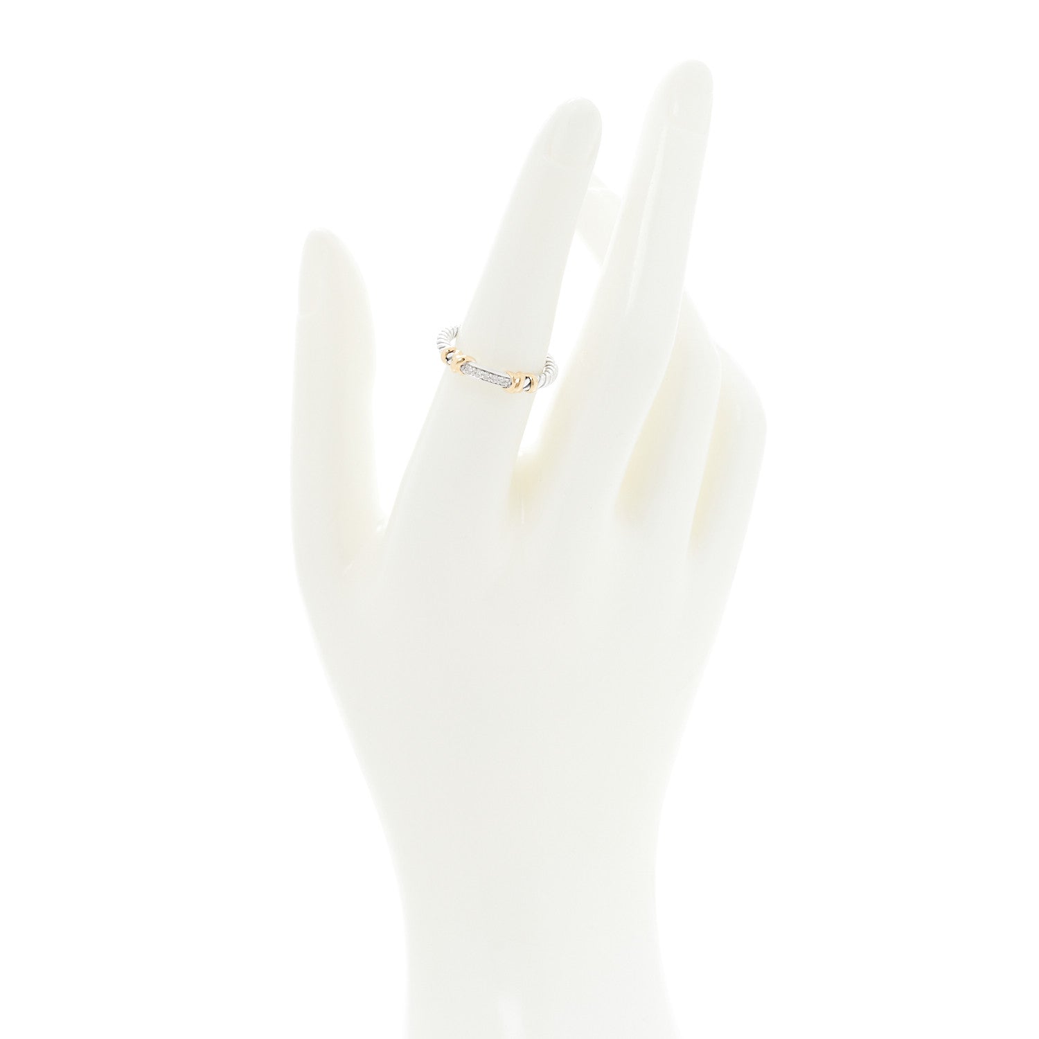 David Yurman Sterling Silver 18K Yellow Gold Diamond Petite Helena Wrap Ring 54 7 2 of 5