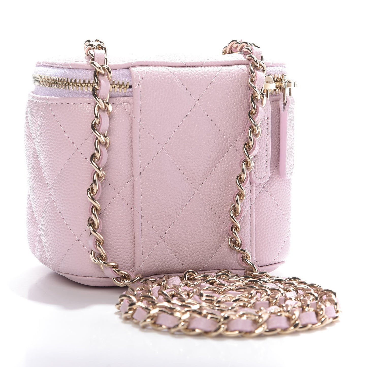 Caviar Quilted Mini Vanity Case With Chain Light Pink