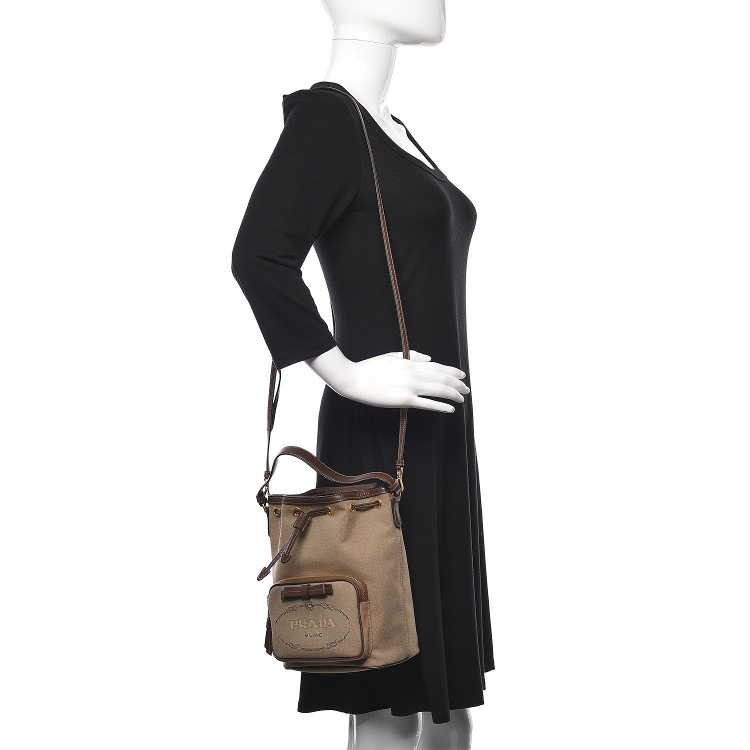 Prada Jacquard Logo Mini Bucket Crossbody Bag Corda Bruciato 2 of 9