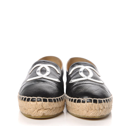 Chanel Patent Calfskin Metallic Goatskin CC Espadrilles 35 Black Silver 2 of 10