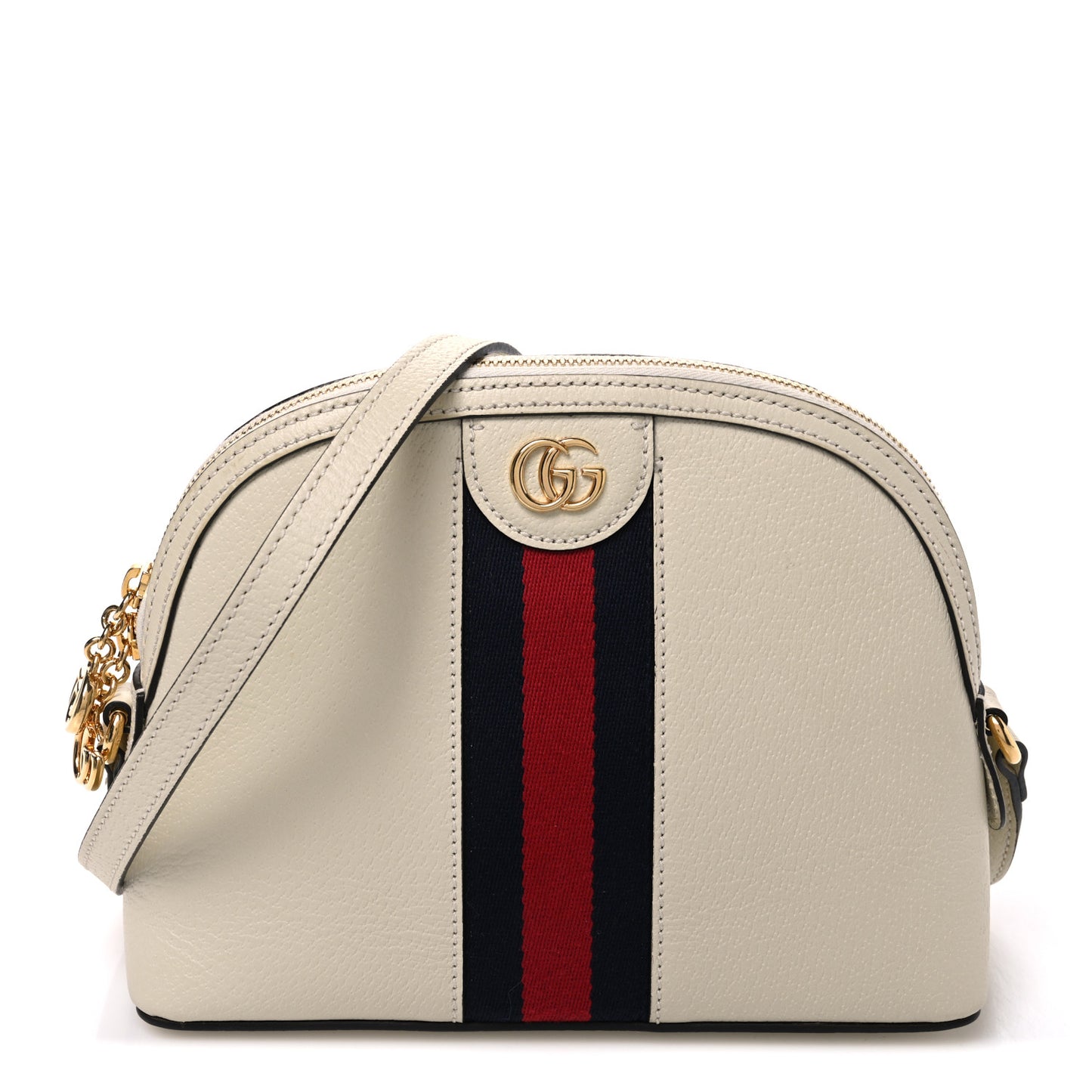 Textured Dollar Calfskin Web Small Ophidia Dome Shoulder Bag Mystic White