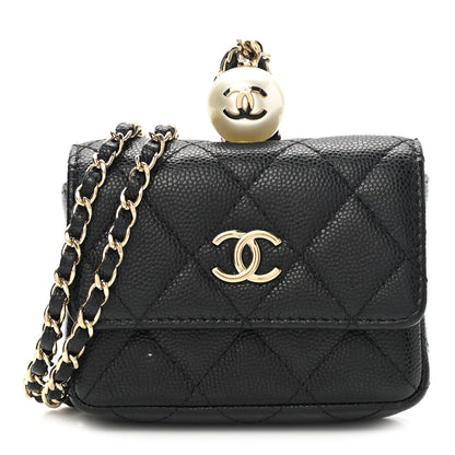 Chanel Caviar Quilted Mini Pearl On Top Coin Purse With Chain Black 1 of 14