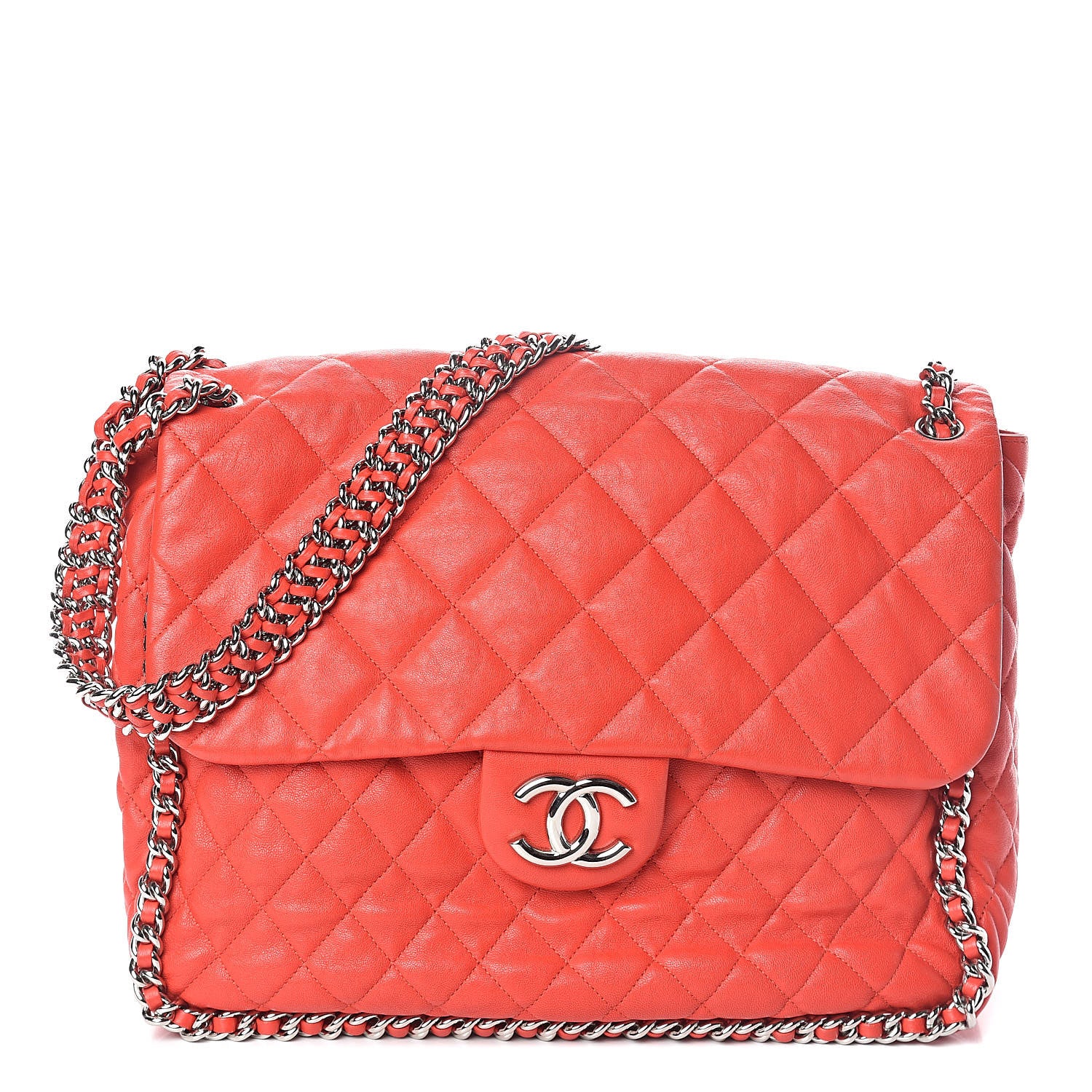Chanel Washed Lambskin Quilted Maxi Chain Around Flap Red 1 of 9