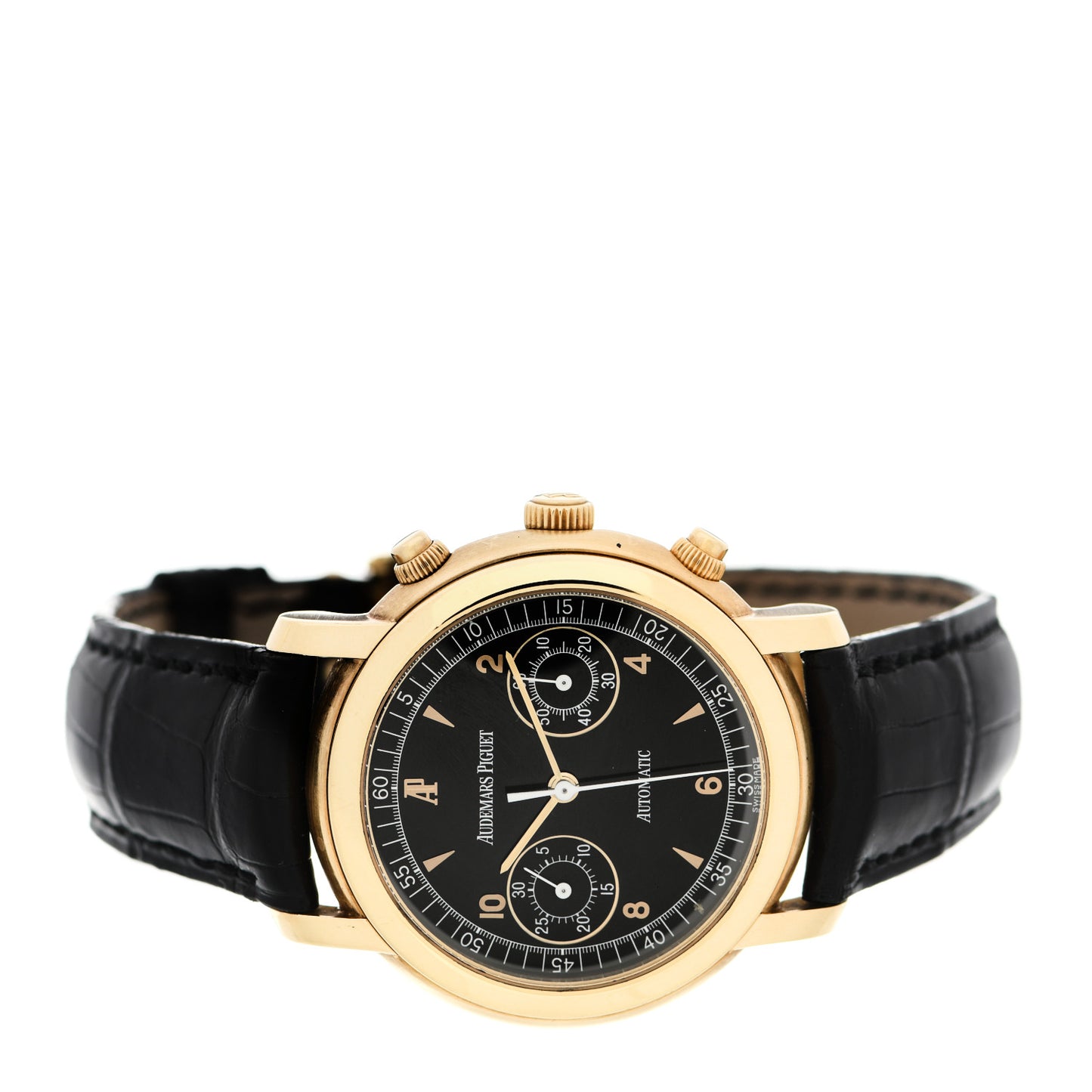 18K Yellow Gold Alligator 41mm Jules Audemars Automatic Watch Black 25859BA