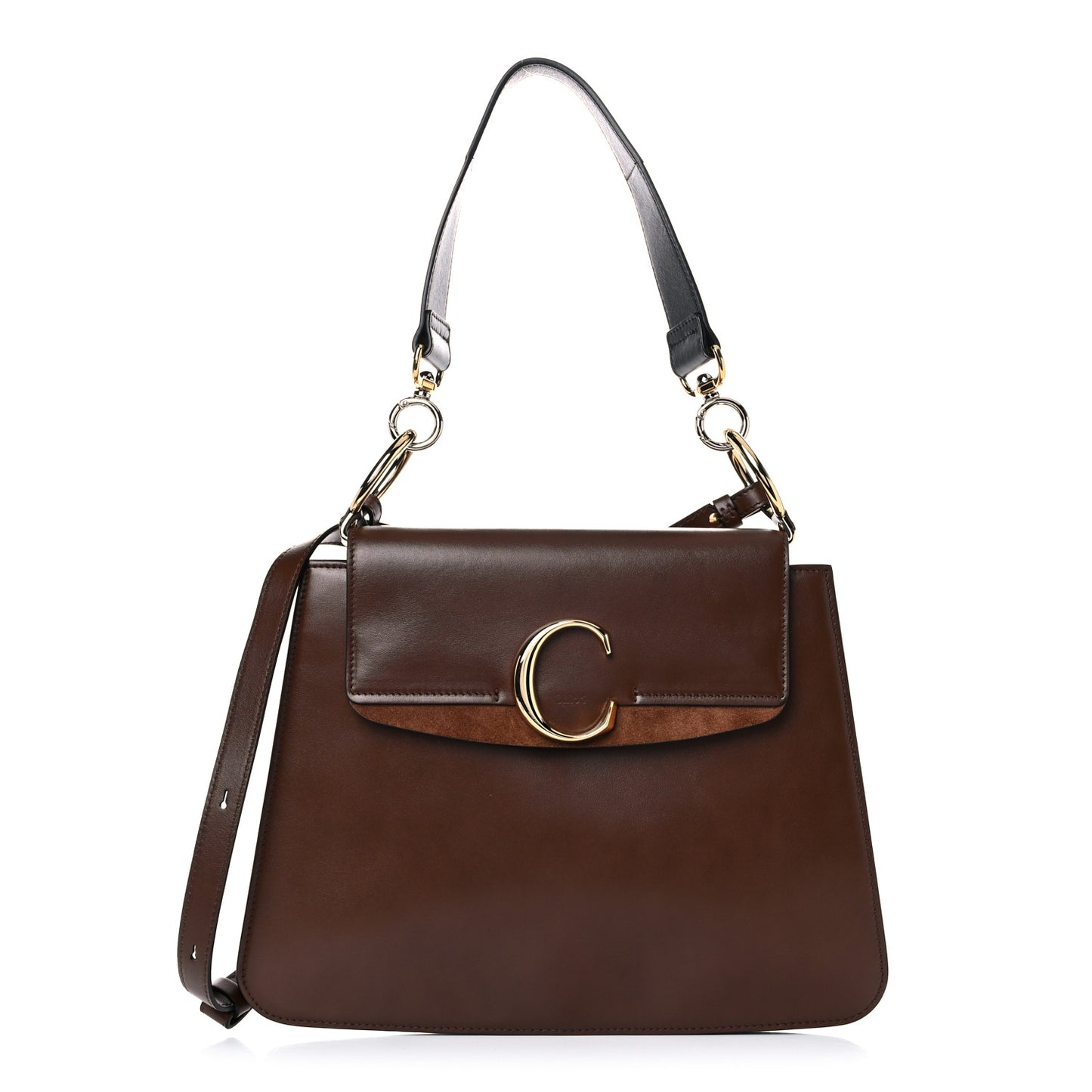 Calfskin Suede Medium C Shoulder Bag Sharp Brown