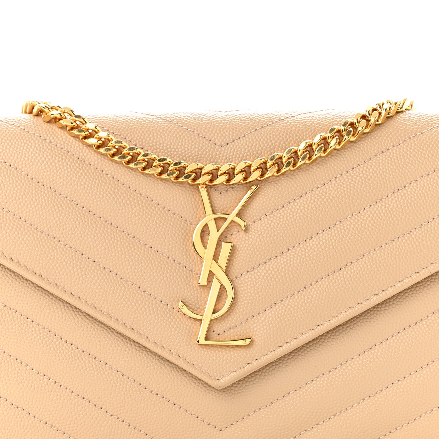 Grain De Poudre Matelasse Chevron Monogram Chain Wallet Nude Powder