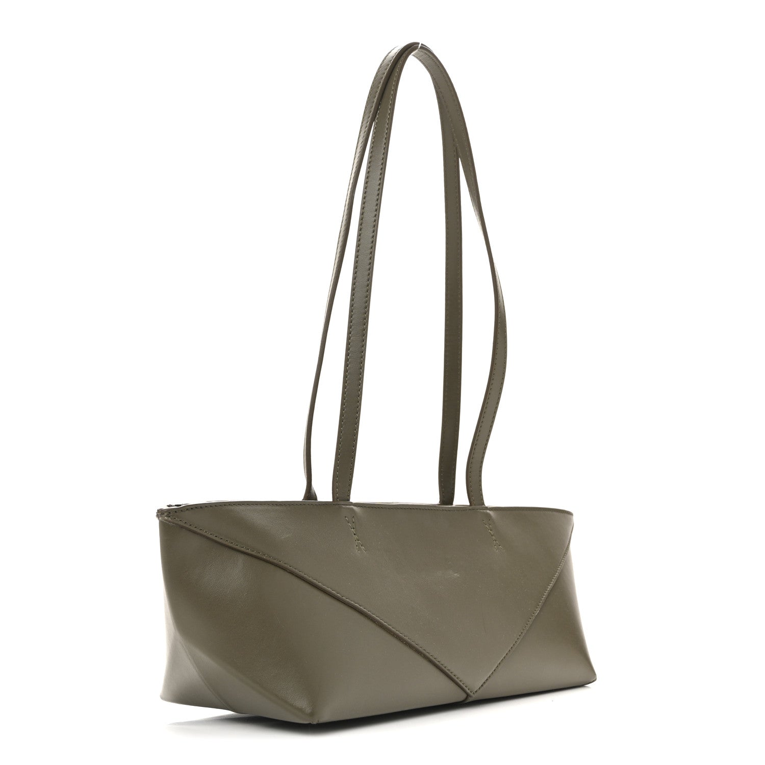Loewe Shiny Calfskin Mini Cropped Puzzle Fold Tote Dark Khaki Green 3 of 13