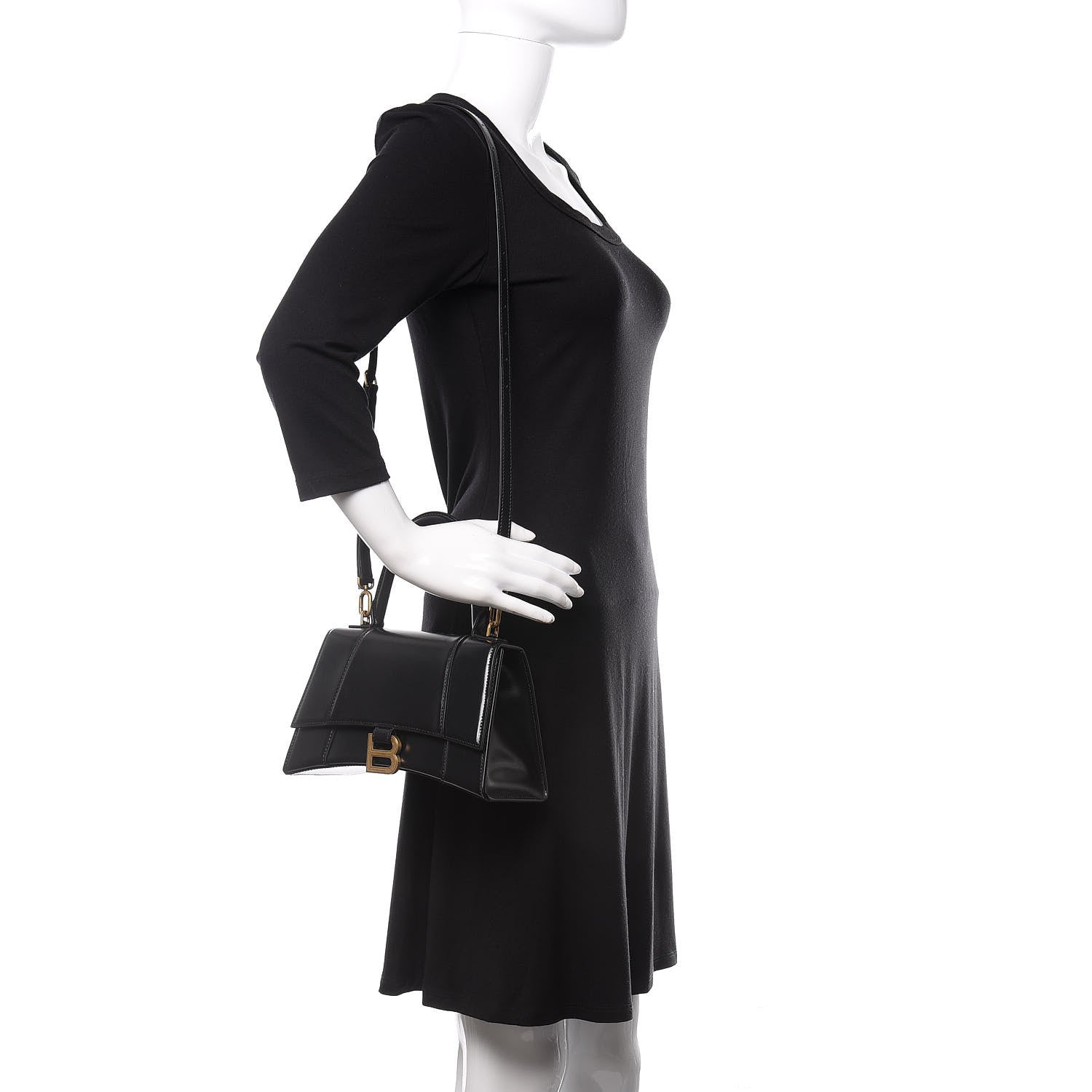 Balenciaga Shiny Box Calfskin Small Hourglass Top Handle Bag Black 2 of 9