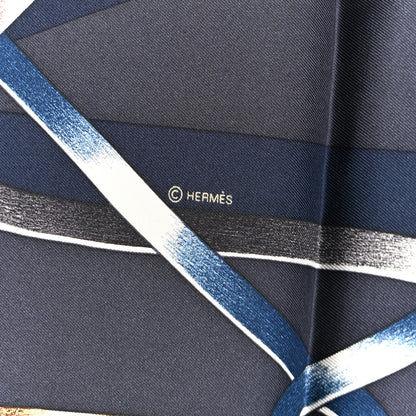 Hermes Silk Figure Artistique Scarf 90 Bleu Noir Brun Chocolate 4 of 6