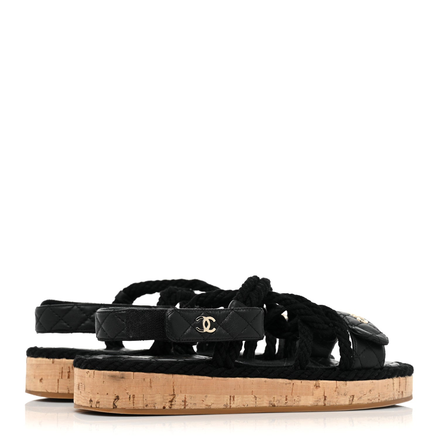 Chanel Cord Lambskin Quilted Logo Sandals 39 Black 4 of 10