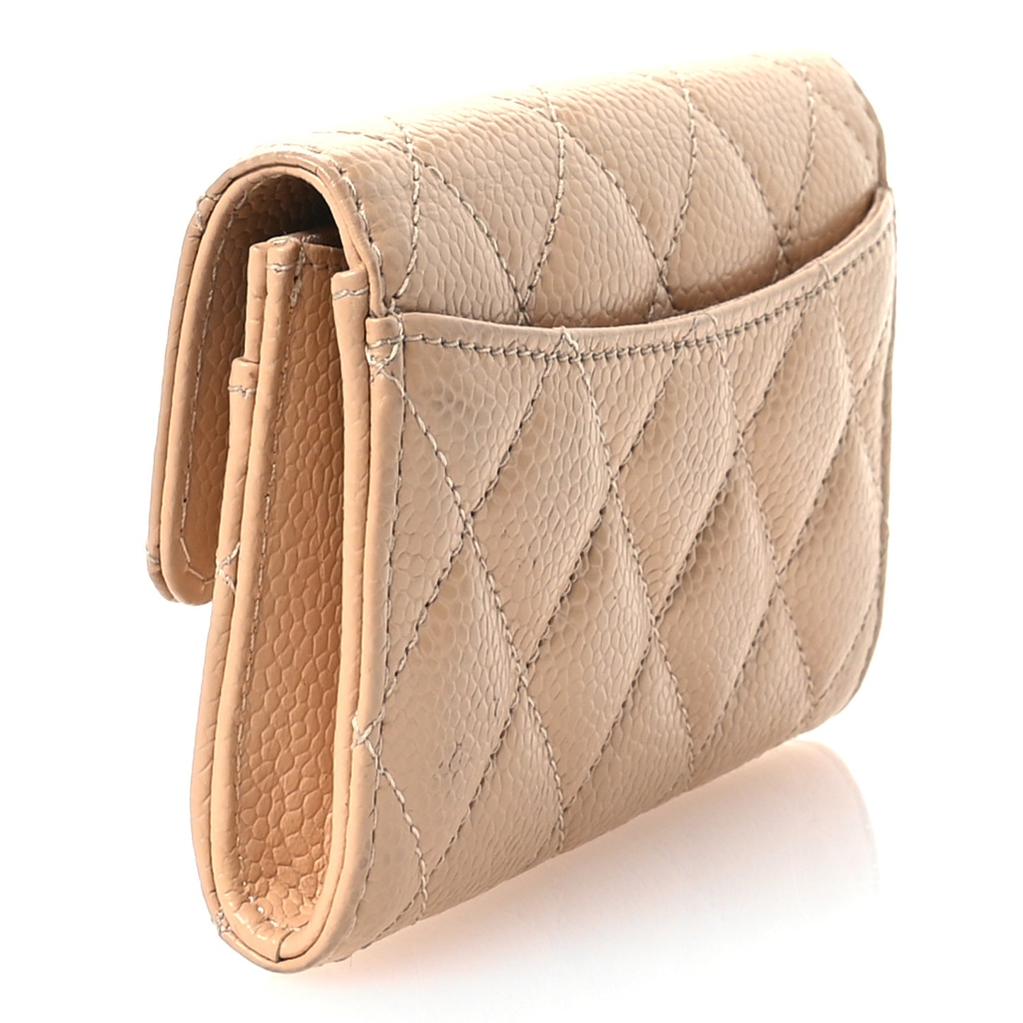 Caviar Quilted Flap Card Holder Wallet Beige