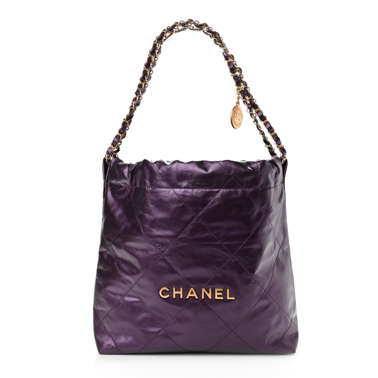 Metallic Calfskin Quilted Small Chanel 22 Purple