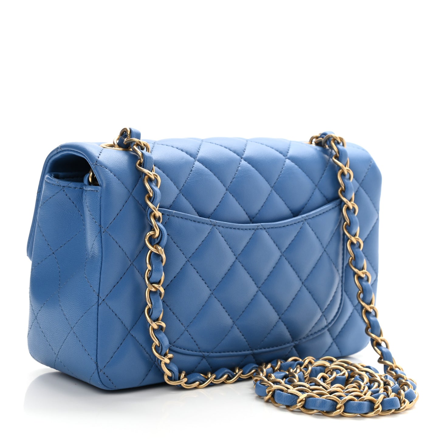 Lambskin Quilted Mini Rectangular Flap Blue