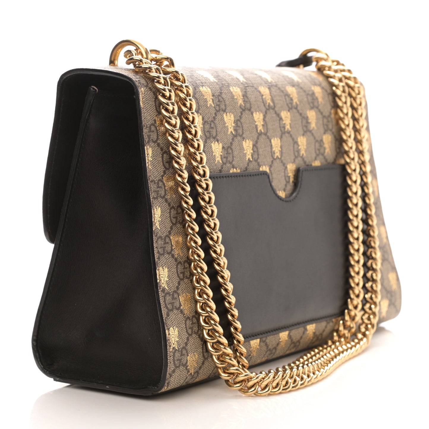GG Supreme Monogram Bees Medium Padlock Shoulder Bag Beige Oro Black