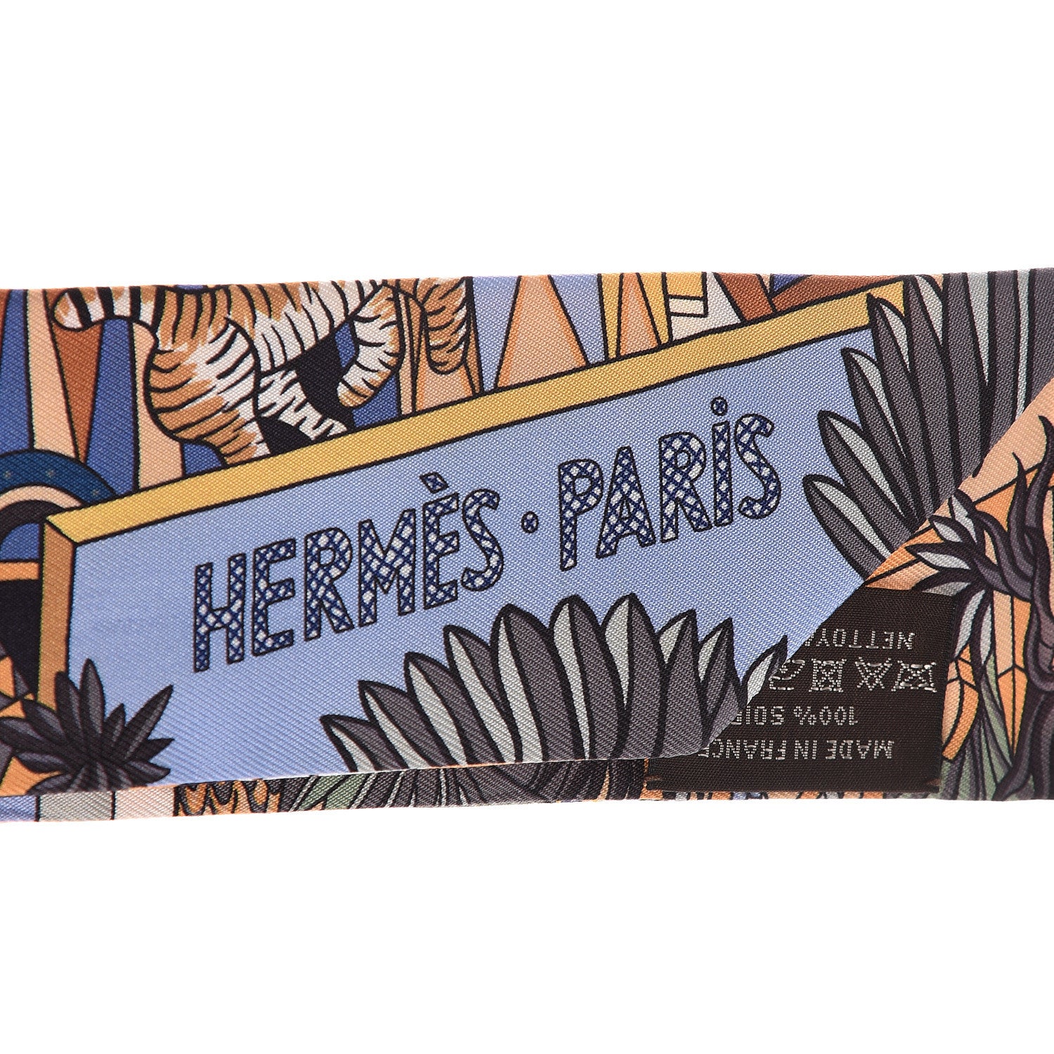 Hermes Silk Animapolis Twilly Ocre Bleu Vert 5 of 5