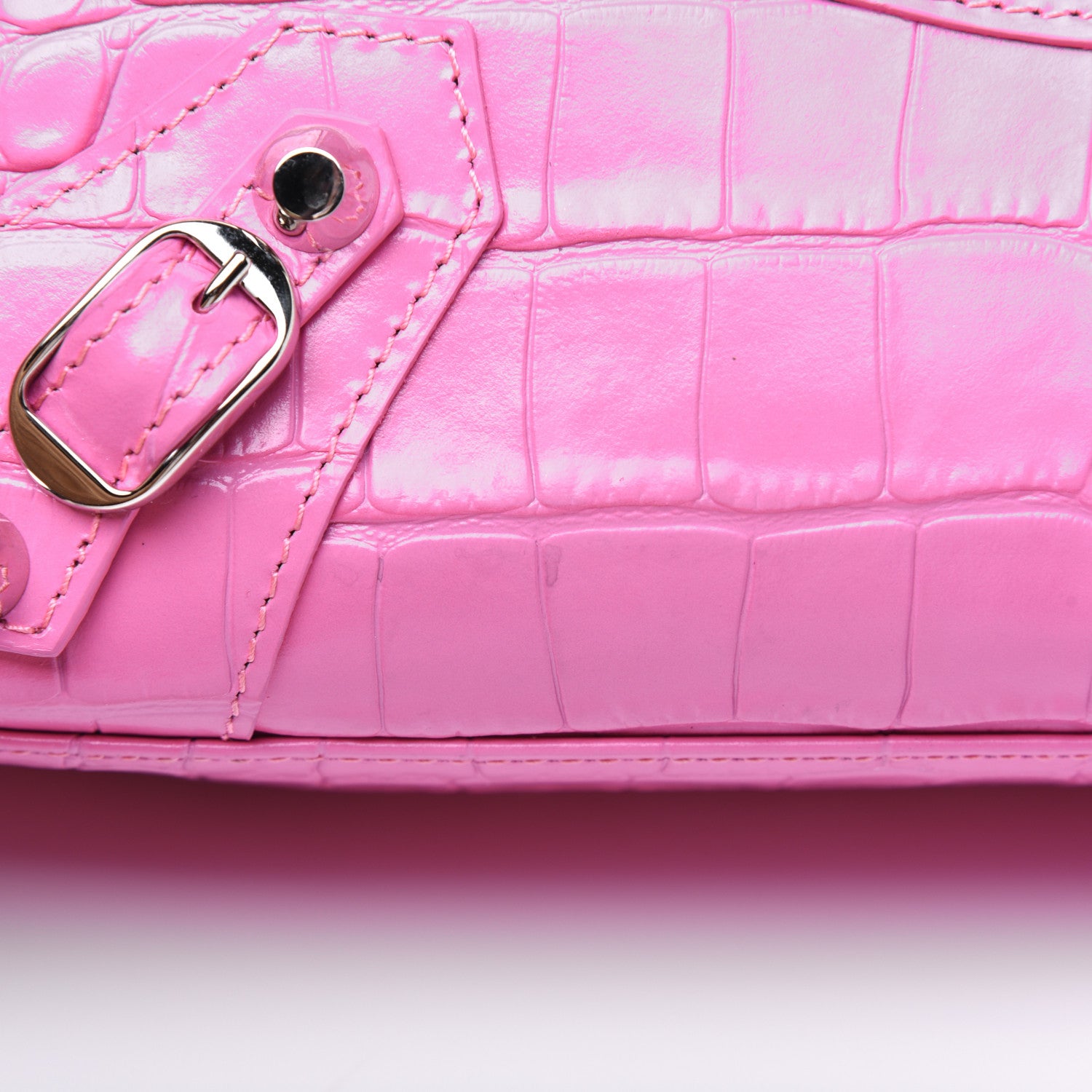 Balenciaga Shiny Supple Calfskin Crocodile Embossed Classic Silver Hardware Mini City Baby Pink 13 of 32