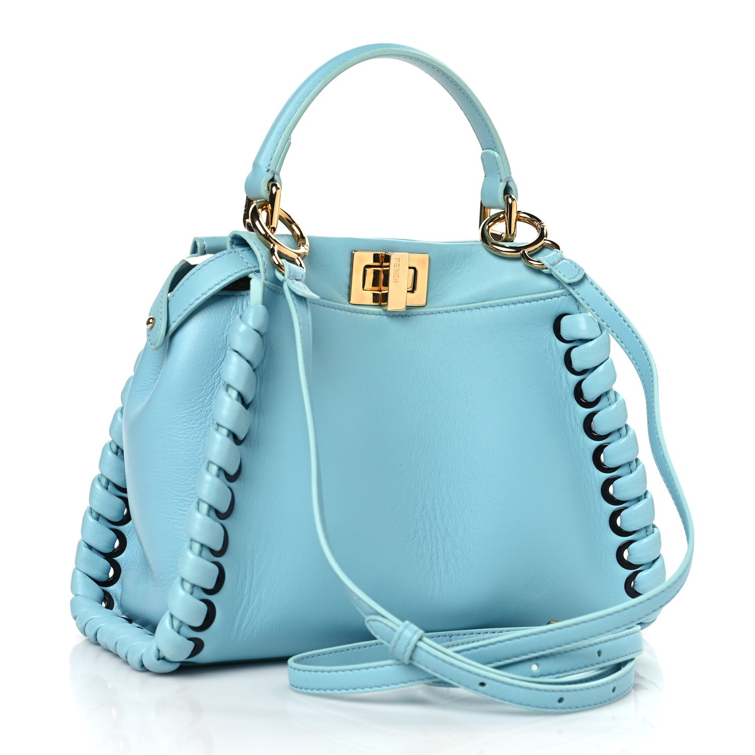 Fendi Nappa Lace Up Mini Peekaboo Iconic Satchel Turchese 3 of 9