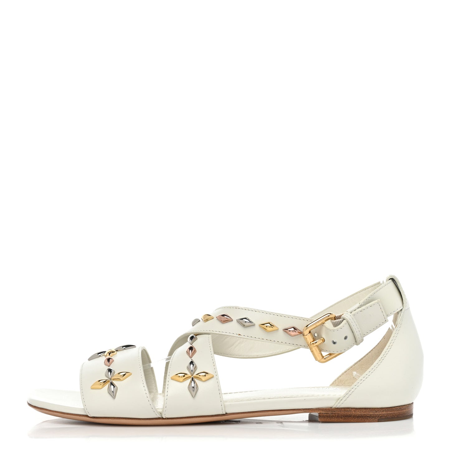 Calfskin Stud Flat Sandals 40 White