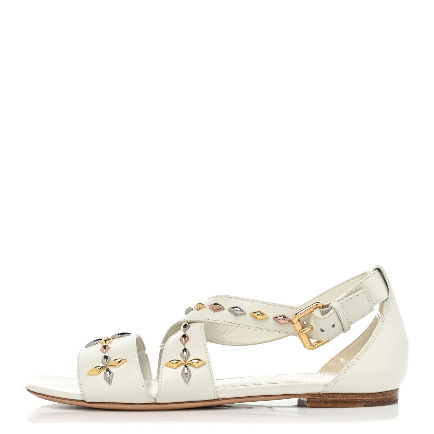 Louis Vuitton Calfskin Stud Flat Sandals 40 White 1 of 9