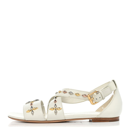 Louis Vuitton Calfskin Stud Flat Sandals 40 White 1 of 9