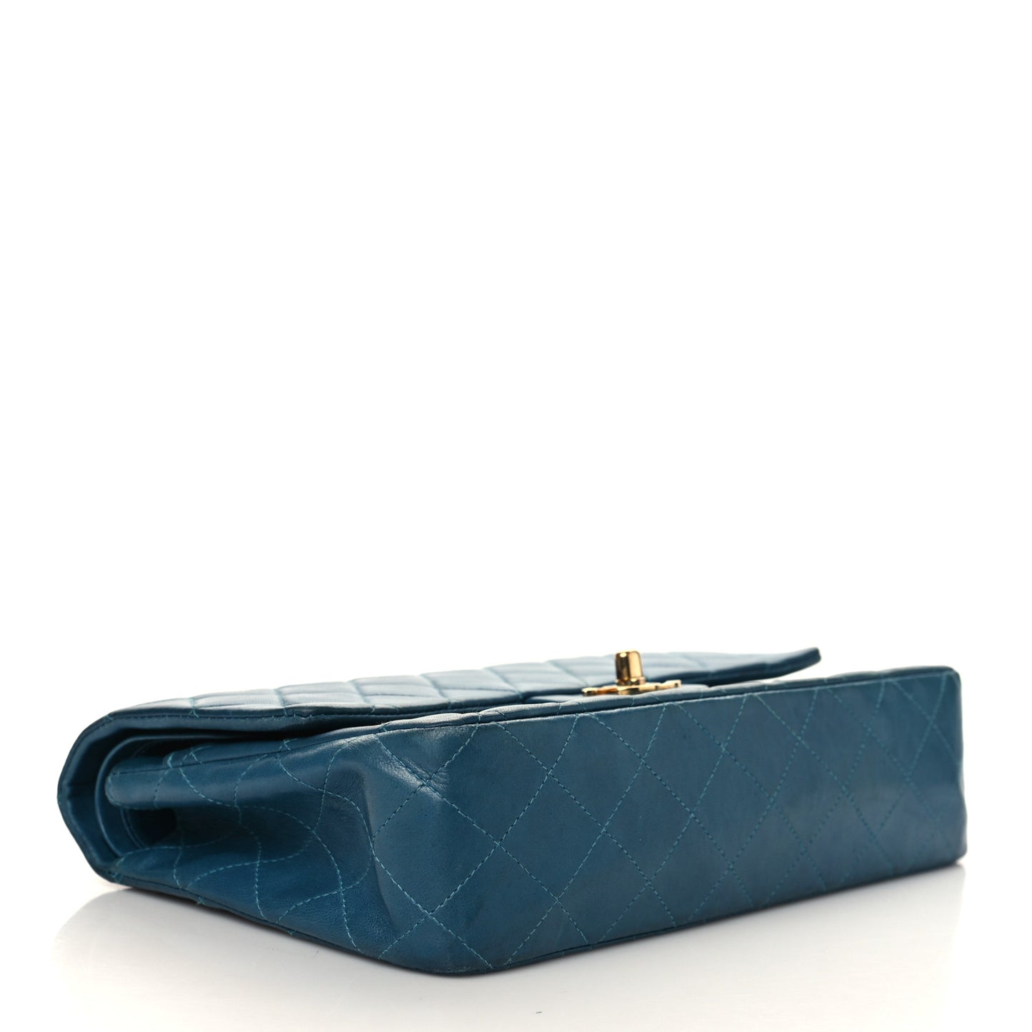 Lambskin Quilted Medium Double Flap Dark Blue