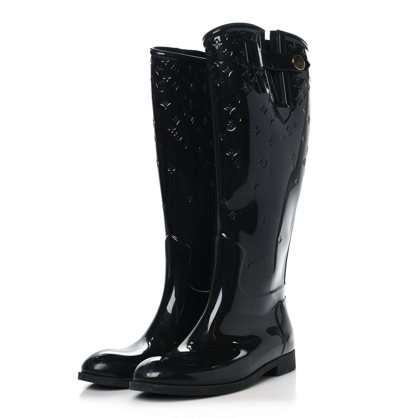 Rubber Embossed Monogram Drops High Rain Boots 36 Black
