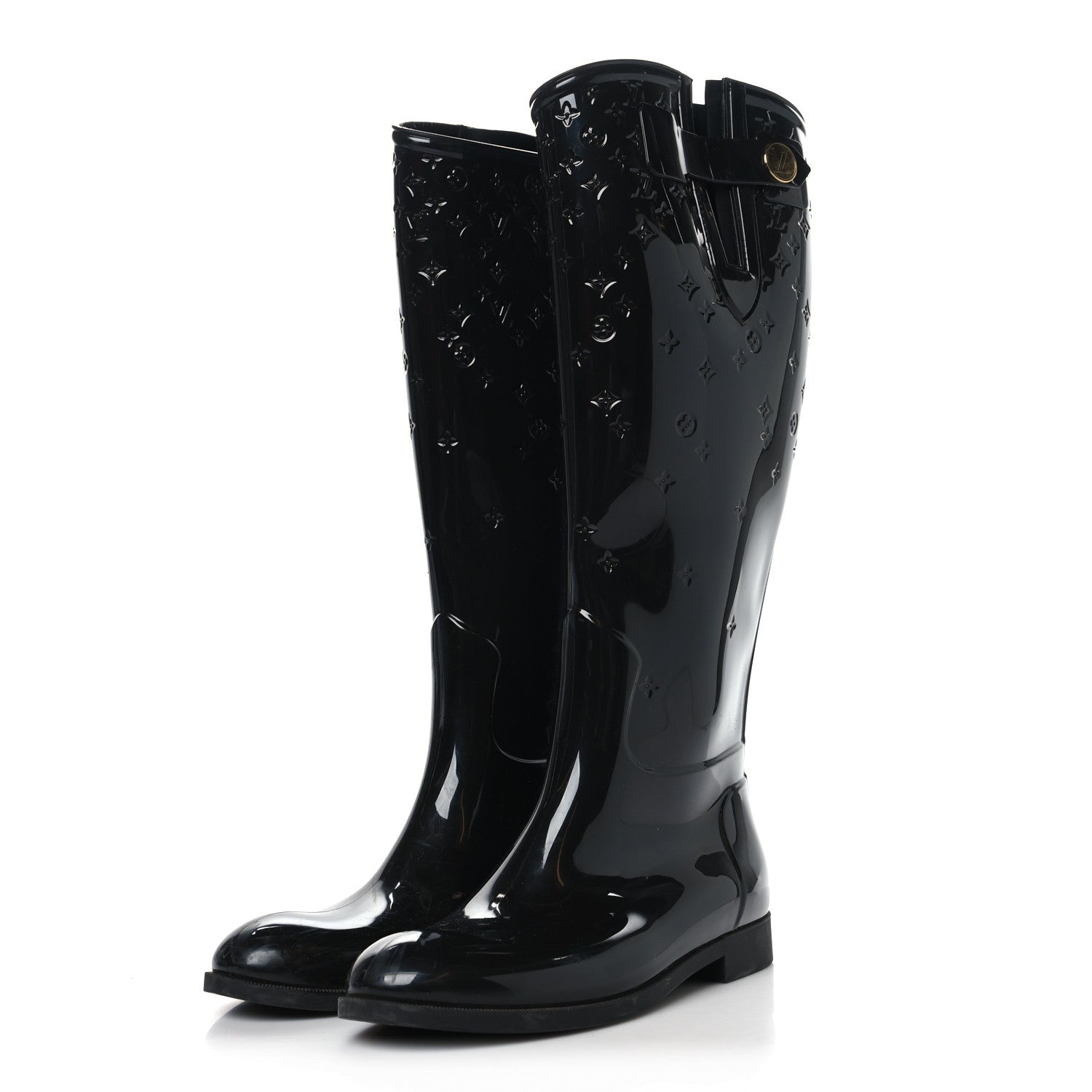 Louis Vuitton Rubber Embossed Monogram Drops High Rain Boots 36 Black 3 of 8