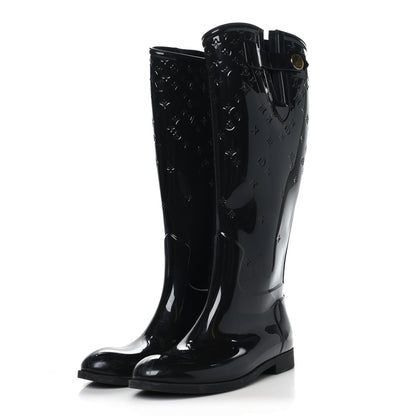 Louis Vuitton Rubber Embossed Monogram Drops High Rain Boots 36 Black 3 of 8