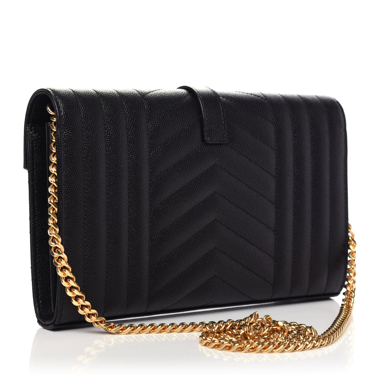Grain De Poudre Mixed Matelasse Triquilt Monogram Chain Wallet Black