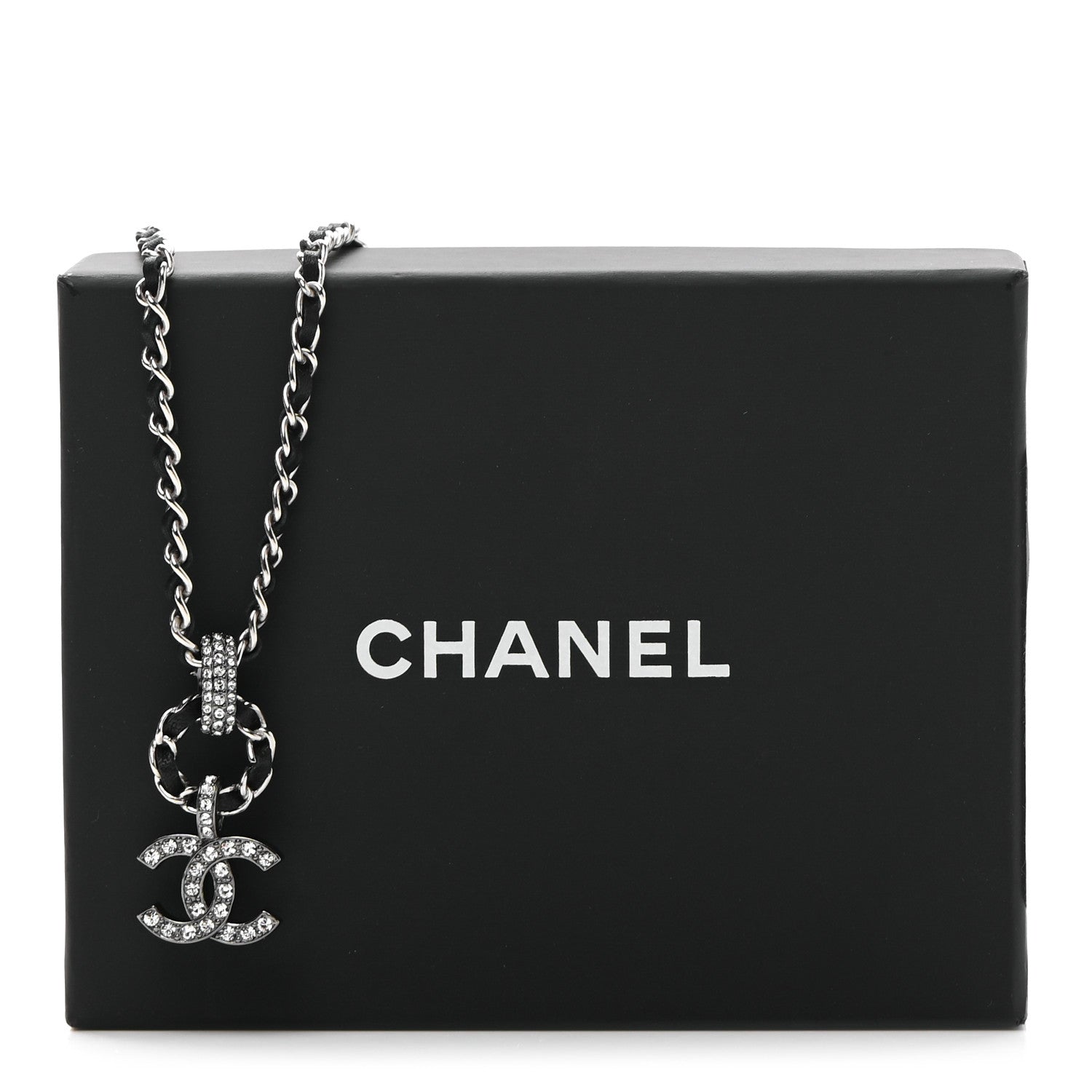Chanel Metal Lambskin CC Chain Necklace Silver Black 6 of 6