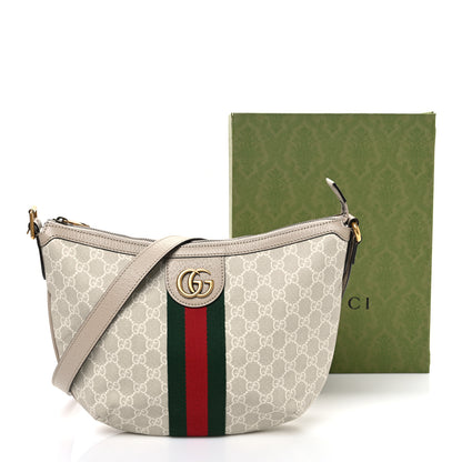 Gucci GG Supreme Monogram Textured Dollar Calfskin Web Small Ophidia Half Moon Hobo Beige Mystic White Oatmeal 10 of 10