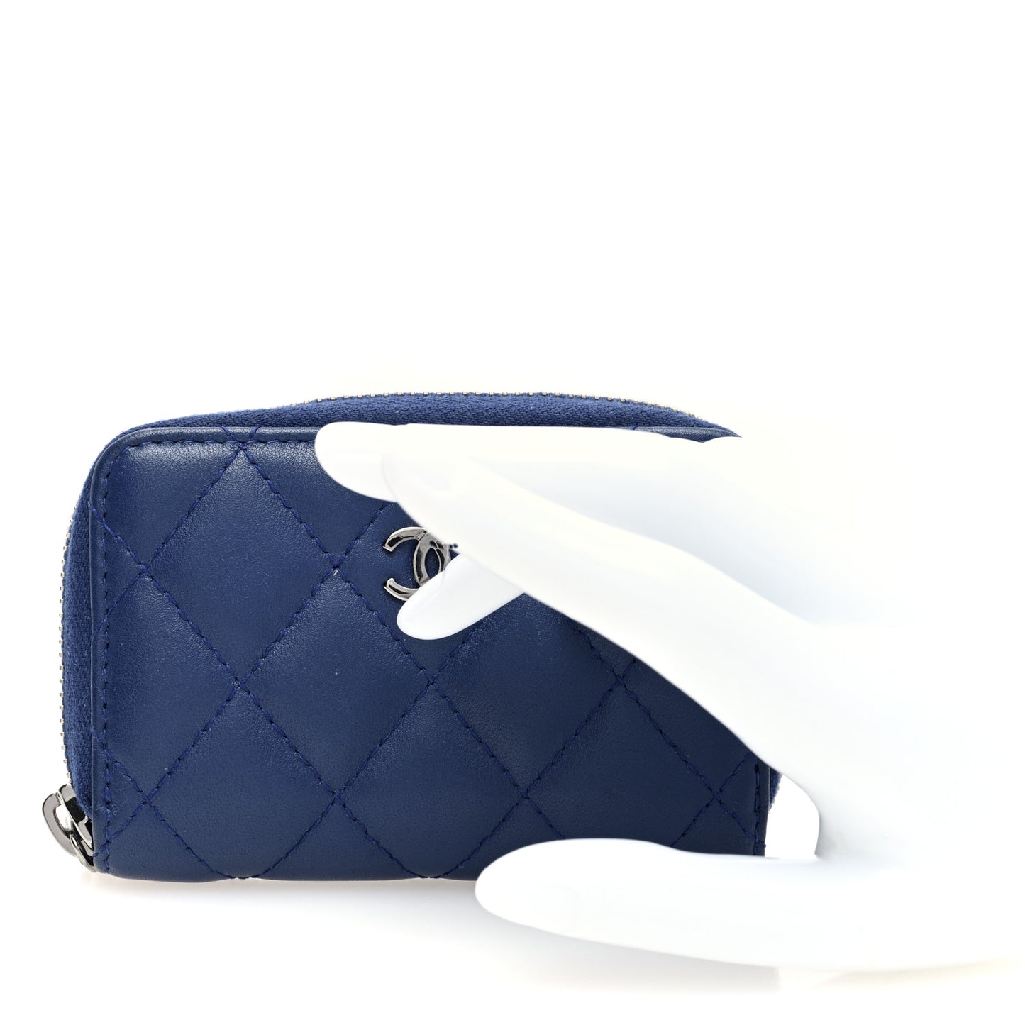 Lambskin Quilted Zip Coin Purse Blue