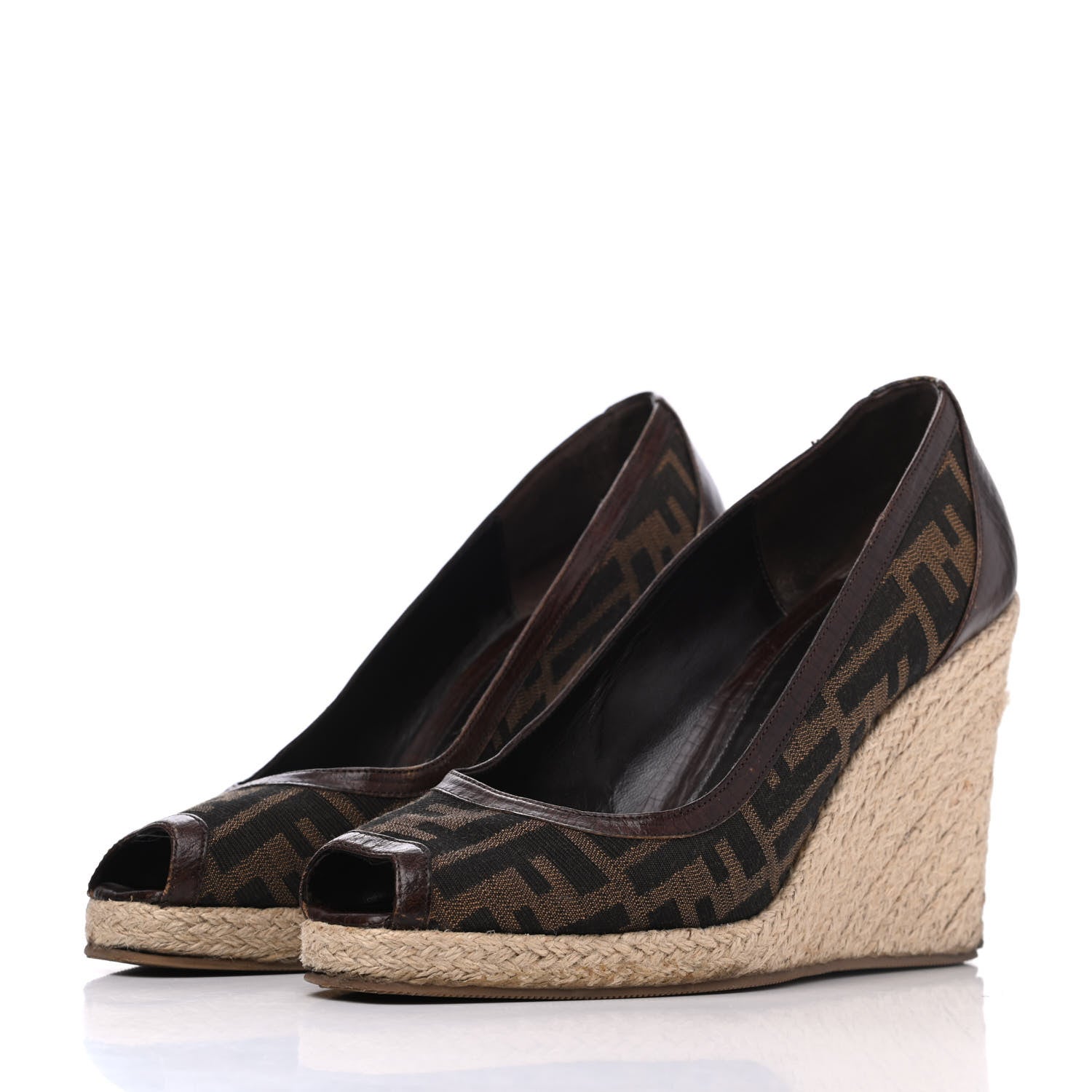 Fendi Zucca Raffia Zeppa Wedge Sandals 39.5 Tobacco 3 of 21