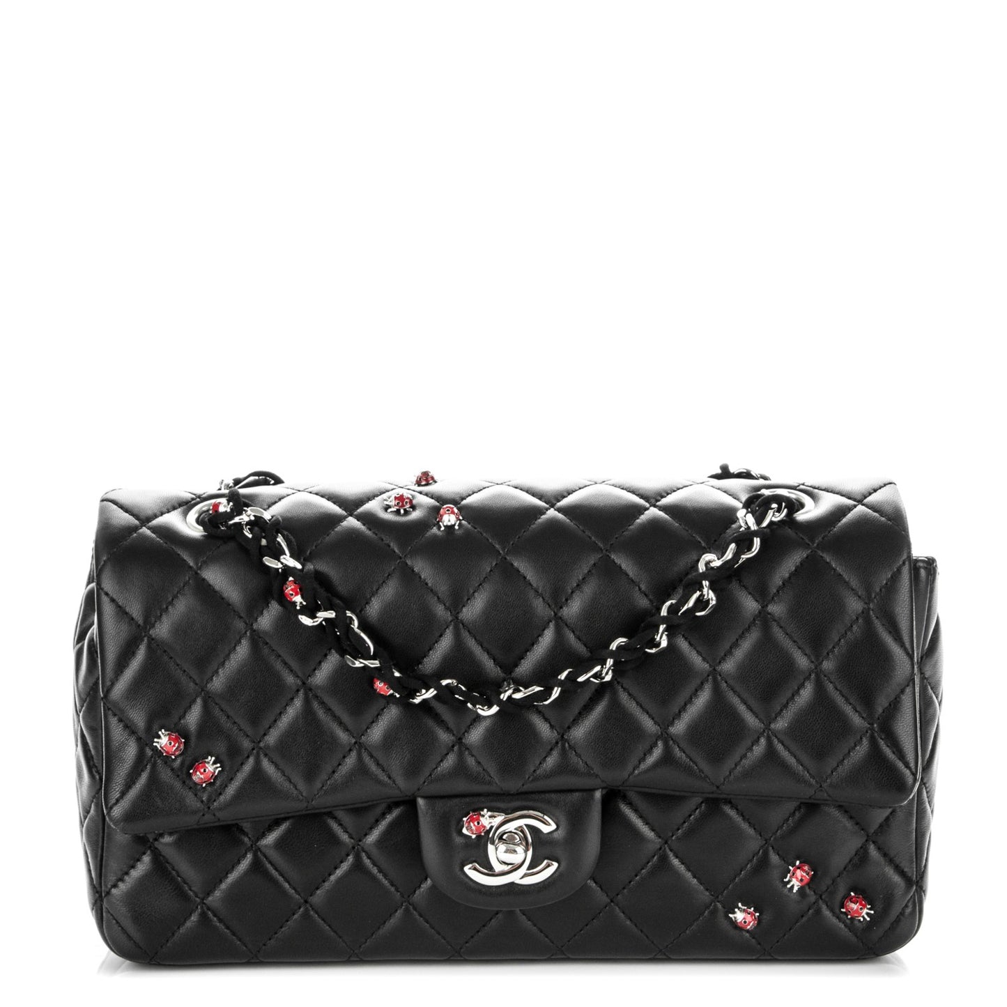 Lambskin Quilted Medium Ladybug Flap Black