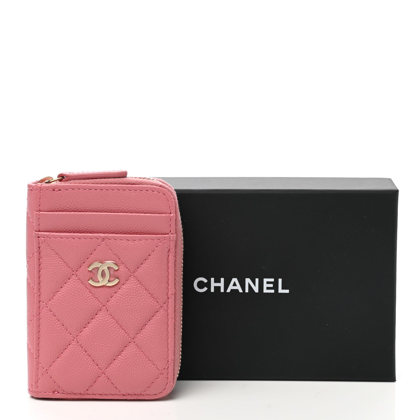 Caviar Quilted Zip Card Holder Pink