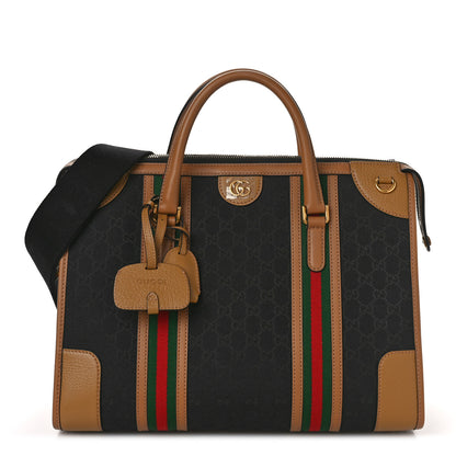 Gucci Monogram Textured Dollar Calfskin Web Large Bauletto Duffle Top Handle Bag Black Koi Beige 1 of 9