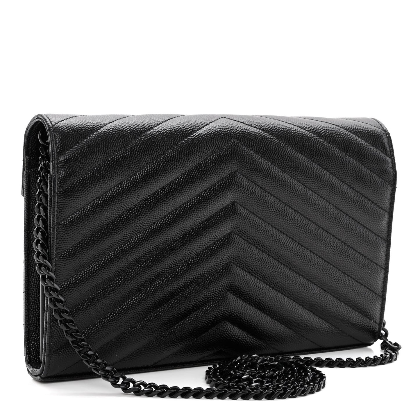 Grain De Poudre Matelasse Chevron Monogram Monochrome Chain Wallet Black