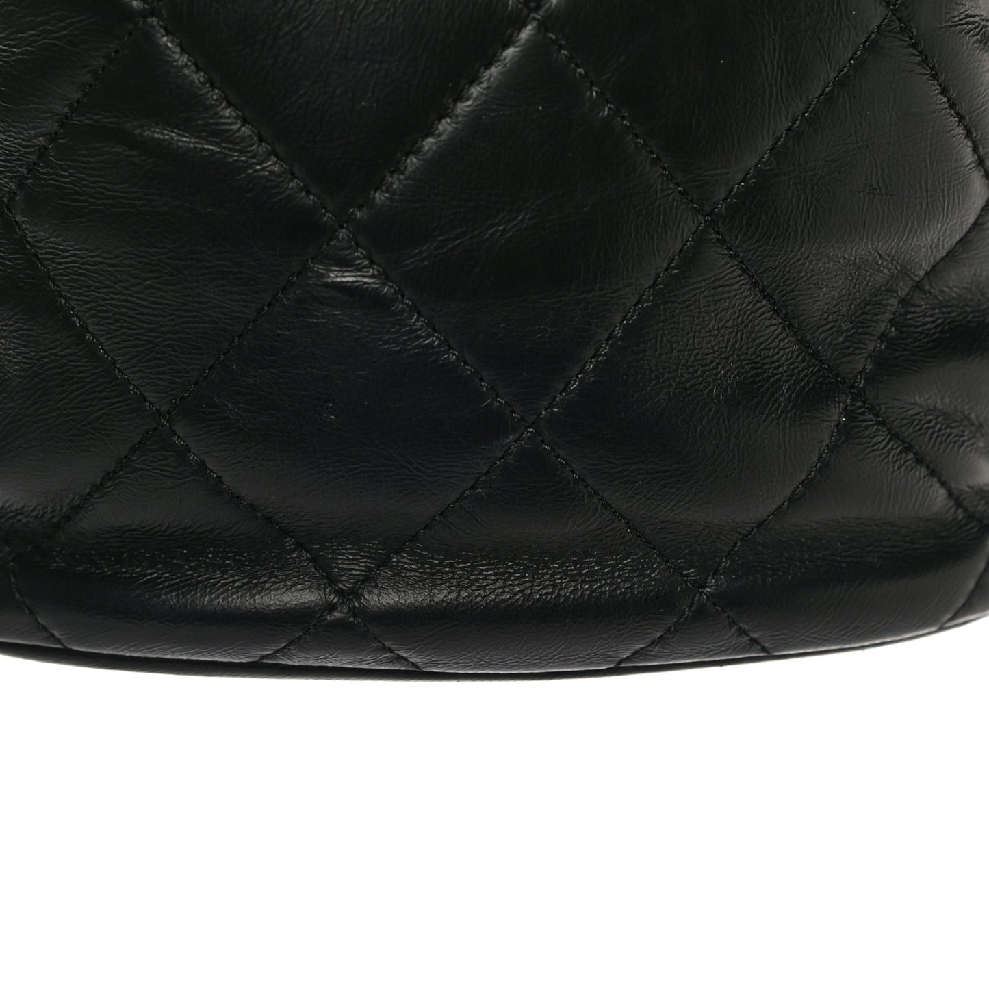 Lambskin Enamel Quilted Pending CC Bucket Drawstring Bag Black