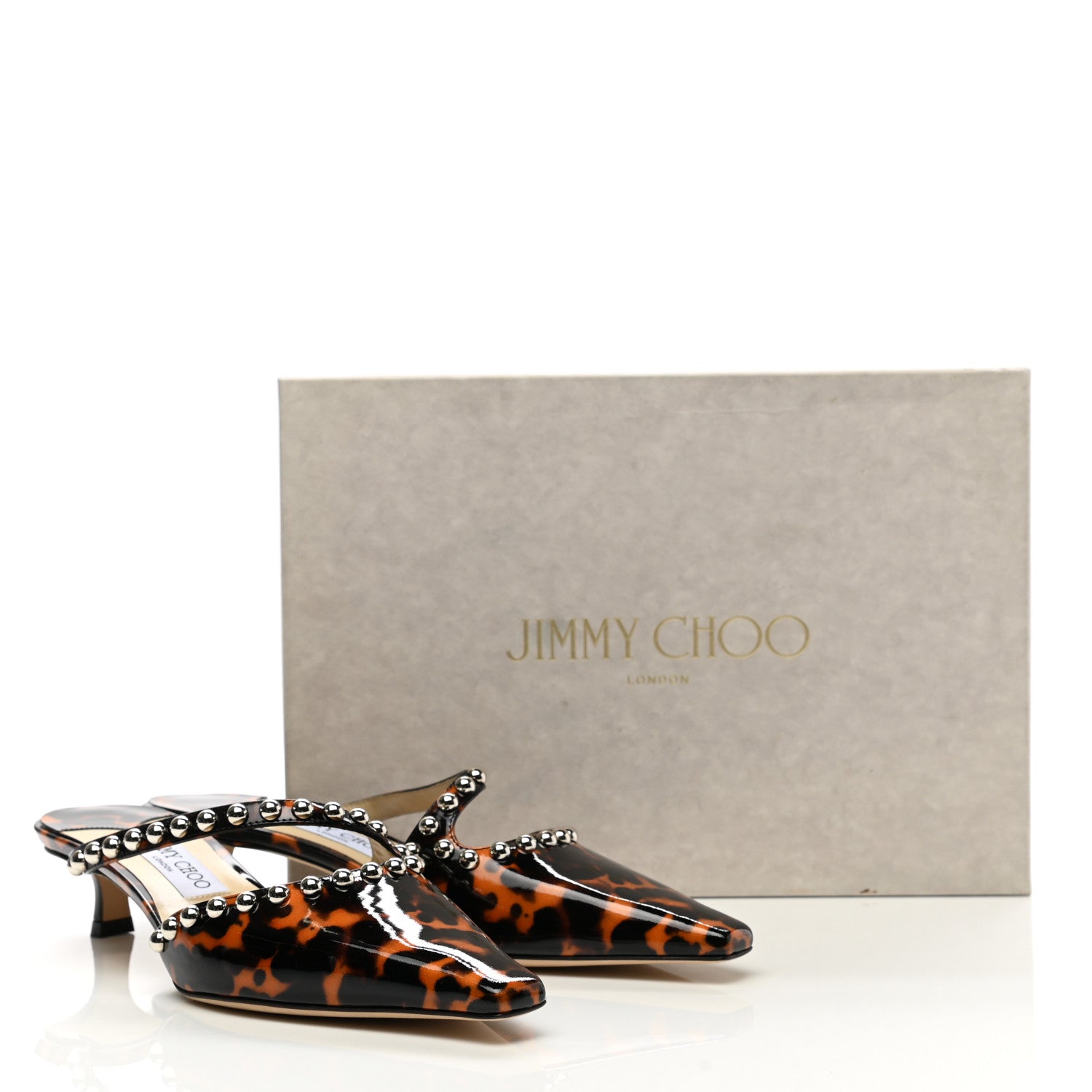 Jimmy Choo Patent Leopard Print Embellished Ros 35 Pumps 39 Cognac 8 of 8