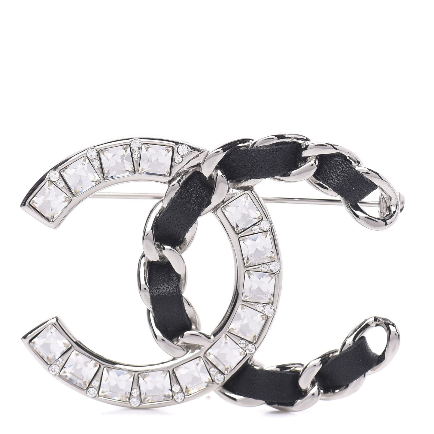 Lambskin Baguette Crystal CC Brooch Black Silver