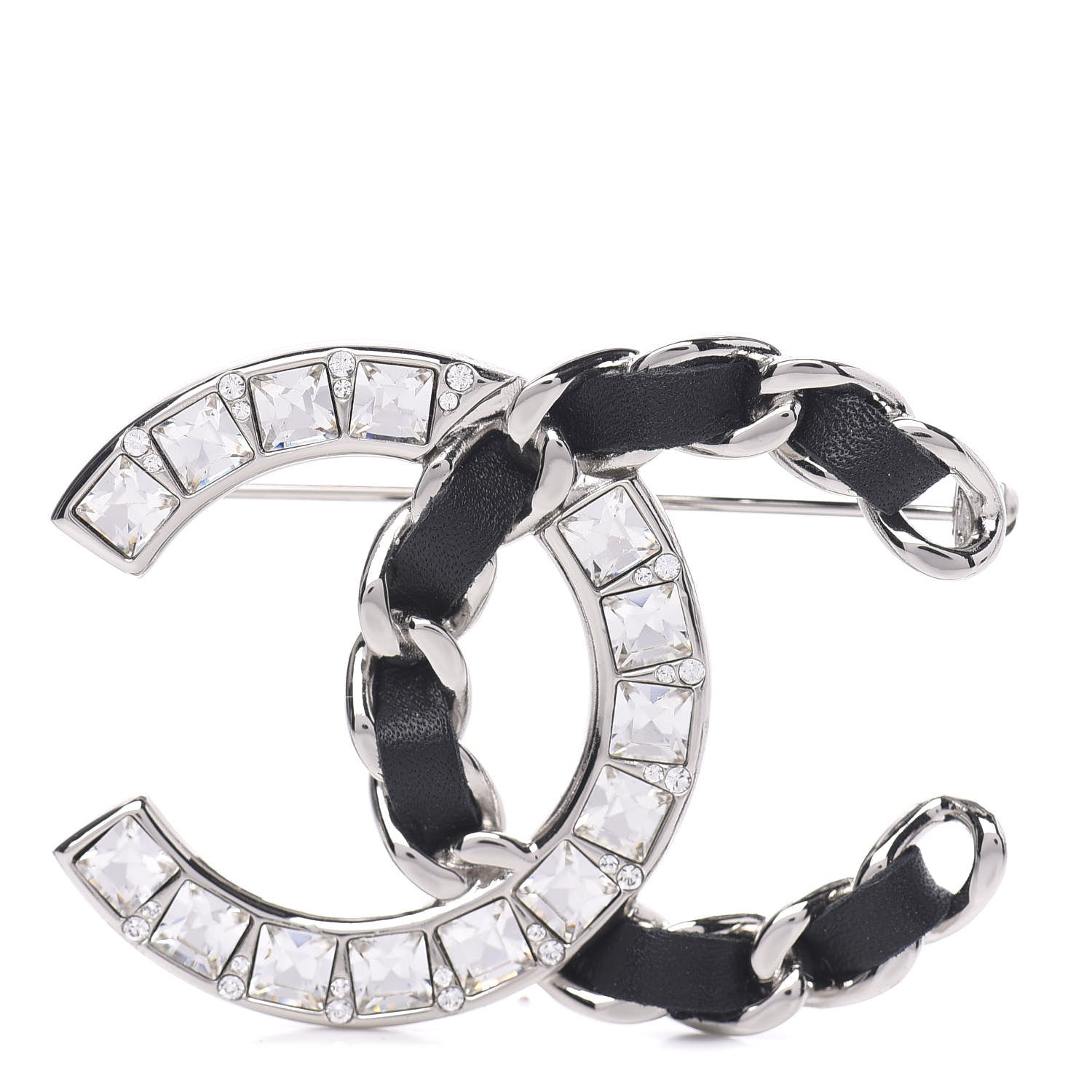 Chanel Lambskin Baguette Crystal CC Brooch Black Silver 1 of 5