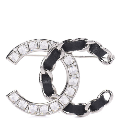 Chanel Lambskin Baguette Crystal CC Brooch Black Silver 1 of 5