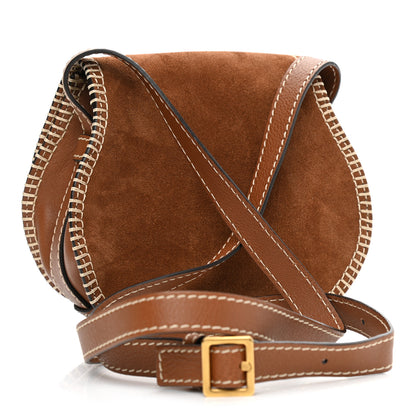 Chloe Suede Calfskin Stitched Small Marcie Round Crossbody Bag Tan 3 of 10