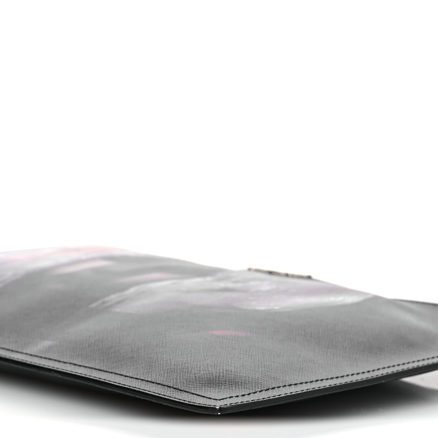 Textured Coated Canvas Madonna Print Large Cosmetic Pouch Black