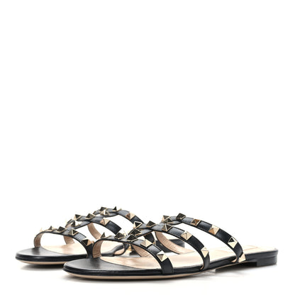 Valentino Garavani Nappa Rockstud Caged Flat Slide Sandals 37 Black 3 of 8