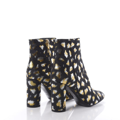 Saint Laurent Jacquard Leopard Loulou Ankle Boots 37 Oro 5 of 9