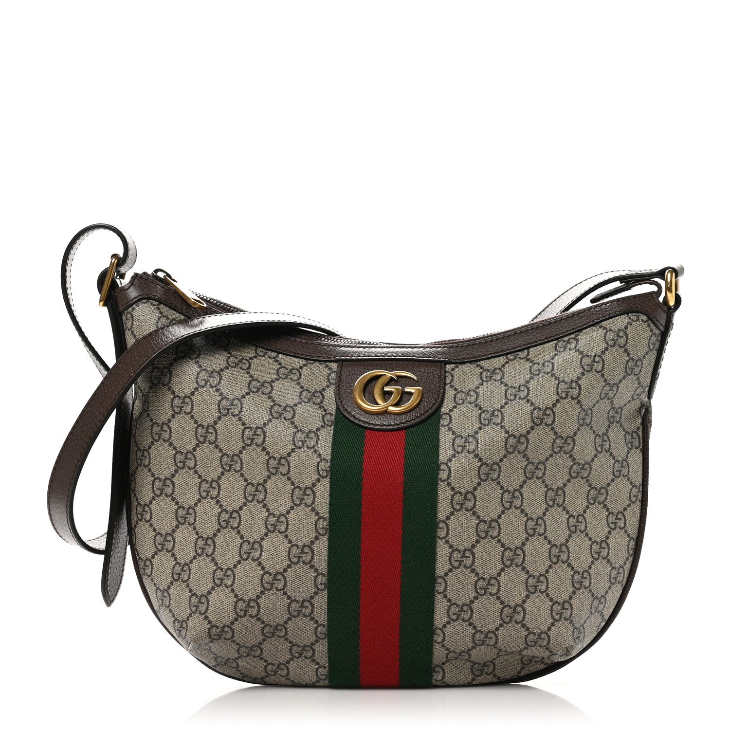 Gucci GG Supreme Monogram Web Small Ophidia Half Moon Hobo Brown 1 of 10